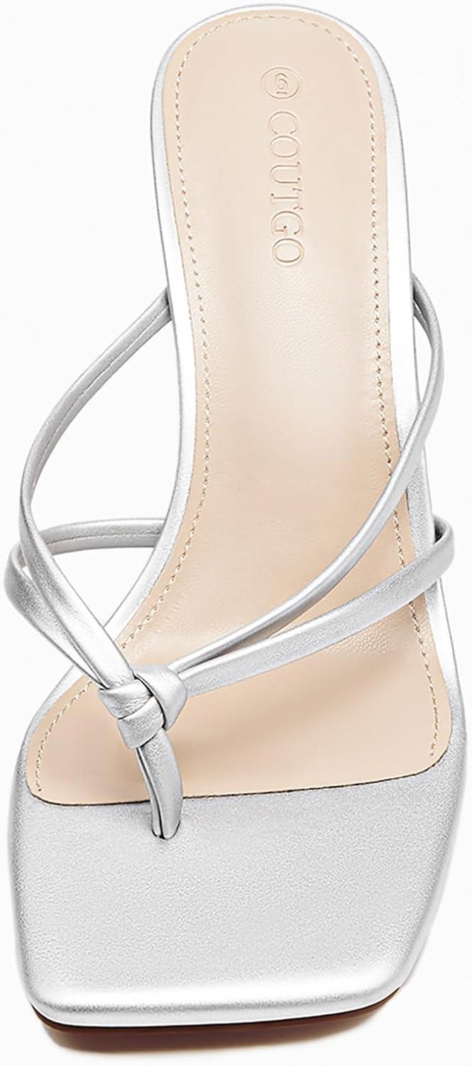 image:imageCoutgo Womens Heeled Sandals Strappy Square Toe Flip Flops Fashion Thong Slip on Stiletto SandalsSilver