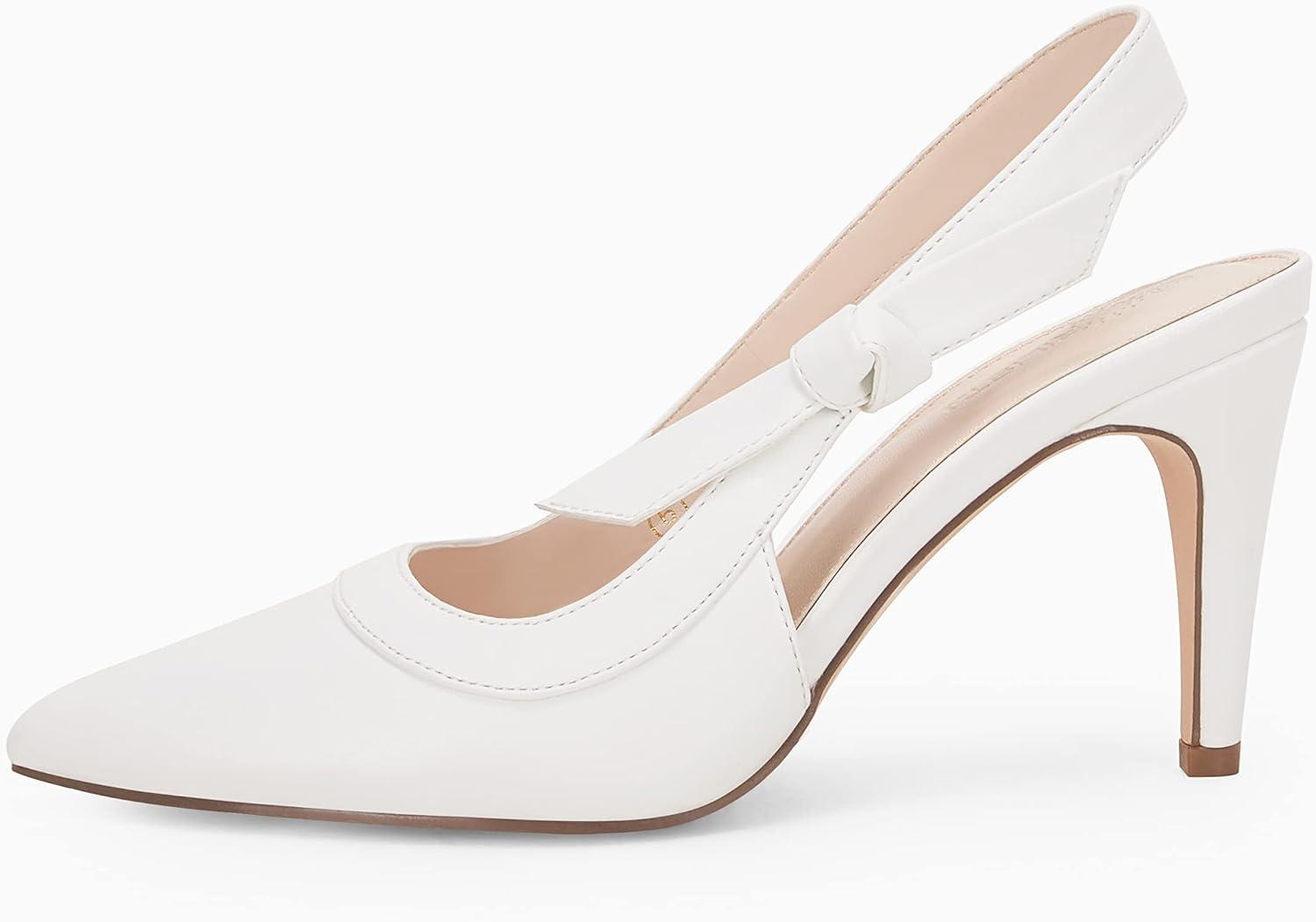 image:imageCoutgo Womens Pointed Toe High Heels Slingback Bowknot Formal Pumps Dress ShoesWhitePu