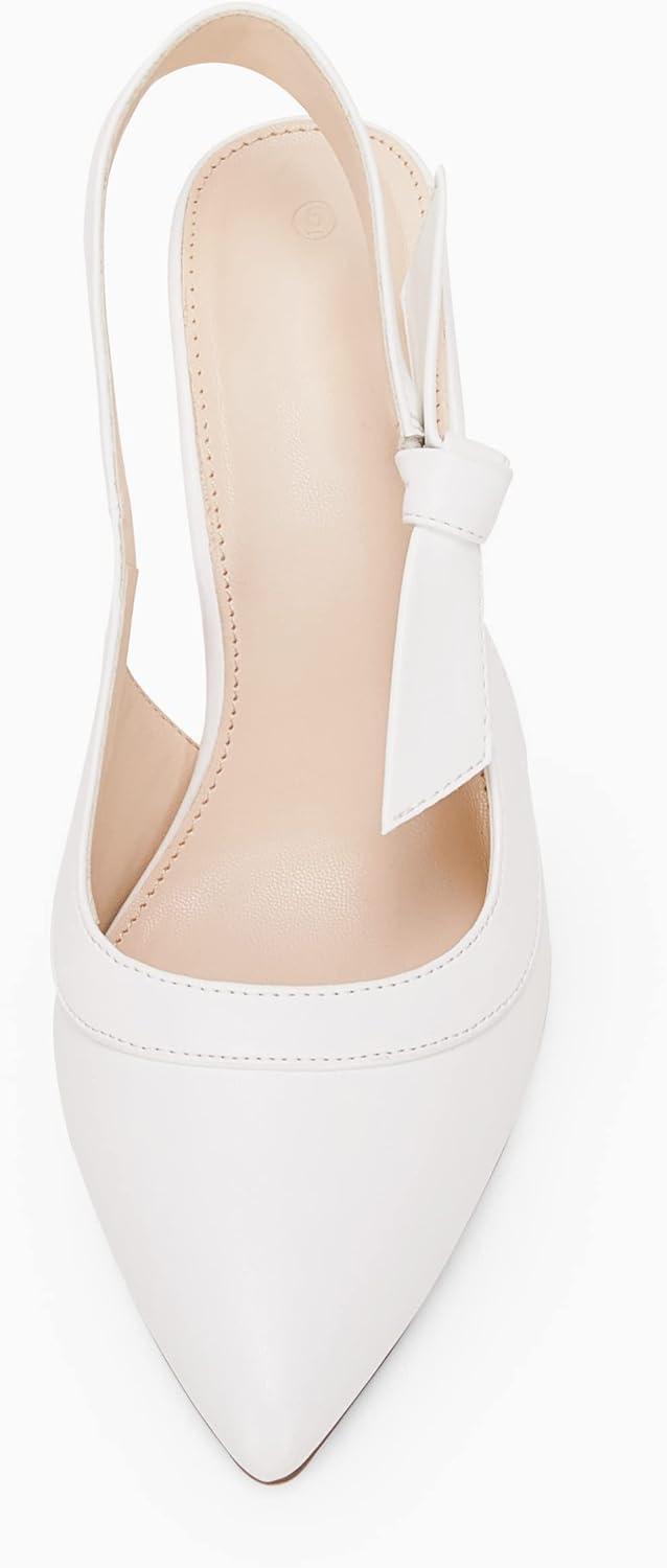 image:imageCoutgo Womens Pointed Toe High Heels Slingback Bowknot Formal Pumps Dress ShoesWhitePu