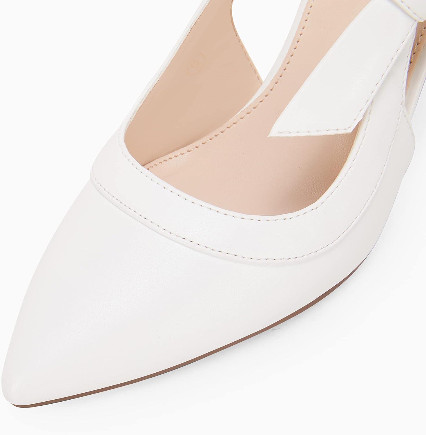 image:imageCoutgo Womens Pointed Toe High Heels Slingback Bowknot Formal Pumps Dress ShoesWhitePu