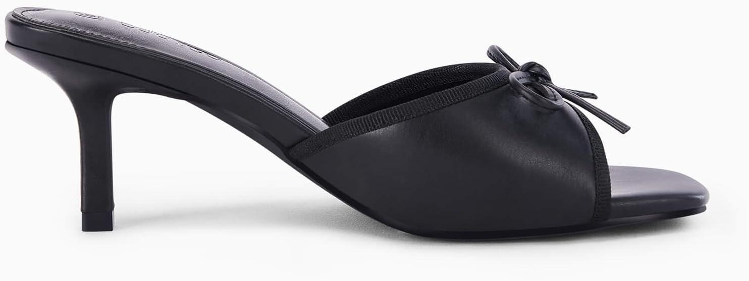 image:imageWomens Bow Mules Heels Kitten Heel Slide Sandals Square Toe Slip on Dress ShoesBlack