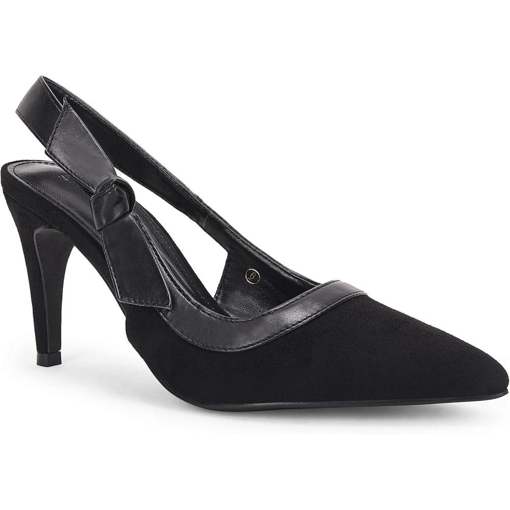 image:imageCoutgo Womens Pointed Toe High Heels Slingback Bowknot Formal Pumps Dress ShoesBlackSuede
