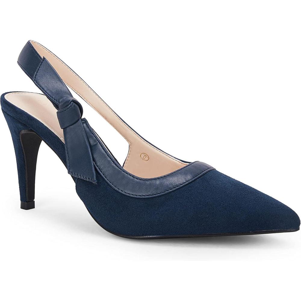 image:imageCoutgo Womens Pointed Toe High Heels Slingback Bowknot Formal Pumps Dress ShoesNavySuede