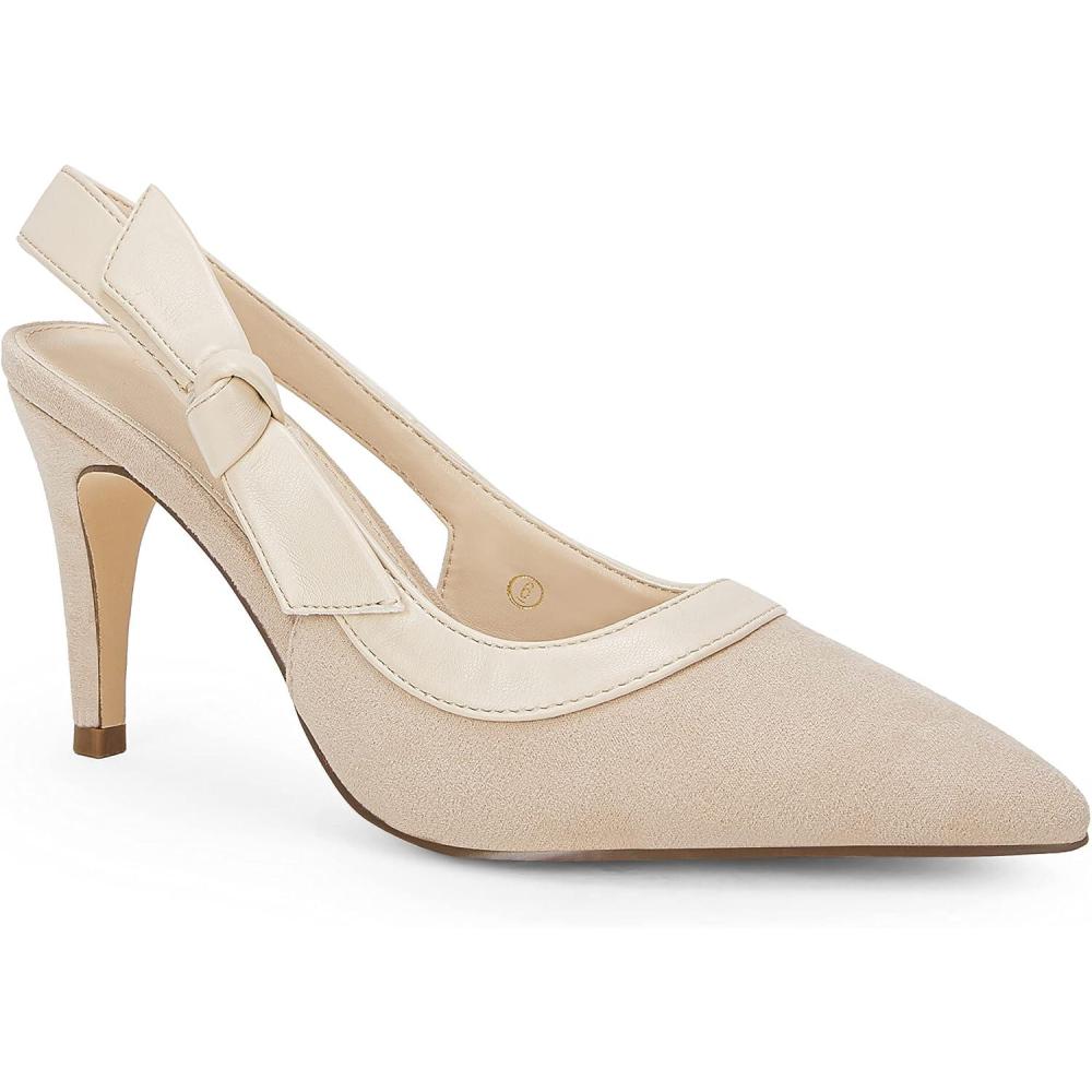 image:imageCoutgo Womens Pointed Toe High Heels Slingback Bowknot Formal Pumps Dress ShoesNudeSuede