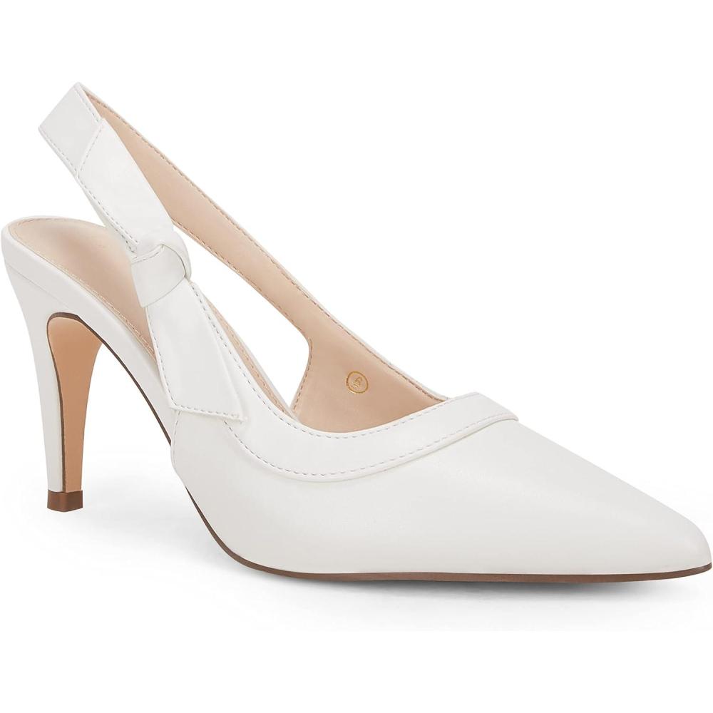 image:imageCoutgo Womens Pointed Toe High Heels Slingback Bowknot Formal Pumps Dress ShoesWhitePu