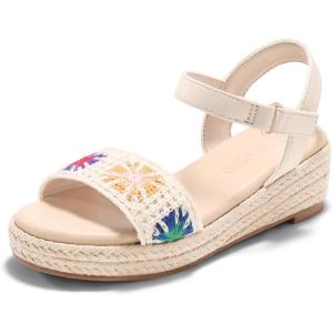 Coutgo Girls Espadrilles Sandals Platform Wedge Heels Open Toe Ankle Strap Boho Summer Dress Shoes(Beige)