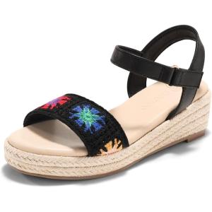 Coutgo Girls Espadrilles Sandals Platform Wedge Heels Open Toe Ankle Strap Boho Summer Dress Shoes(Black)