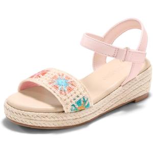 Coutgo Girls Espadrilles Sandals Platform Wedge Heels Open Toe Ankle Strap Boho Summer Dress Shoes(Pink)
