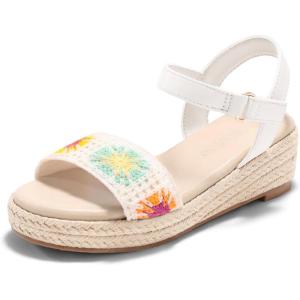 Coutgo Girls Espadrilles Sandals Platform Wedge Heels Open Toe Ankle Strap Boho Summer Dress Shoes(White)