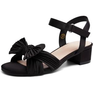Coutgo Girls Sandals Bow Open Toe Chunky Low Heel Dress Shoes Flower Girl Wedding Party Shoes(Black)