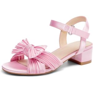 Coutgo Girls Sandals Bow Open Toe Chunky Low Heel Dress Shoes Flower Girl Wedding Party Shoes(Pink)