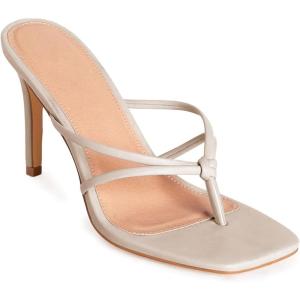 Coutgo Womens Heeled Sandals Strappy Square Toe Flip Flops Fashion Thong Slip on Stiletto Sandals(Beige)