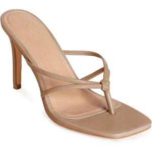 Coutgo Womens Heeled Sandals Strappy Square Toe Flip Flops Fashion Thong Slip on Stiletto Sandals(Khaki)