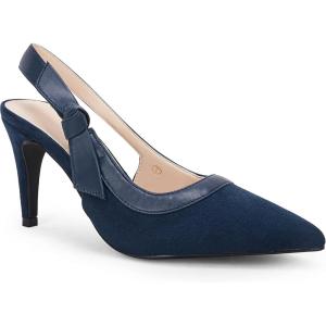 Coutgo Women’s Pointed Toe High Heels Slingback Bowknot Formal Pumps Dress Shoes(Navy/Suede)