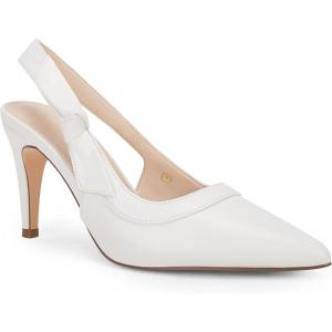 Coutgo Women’s Pointed Toe High Heels Slingback Bowknot Formal Pumps Dress Shoes(White/Pu)