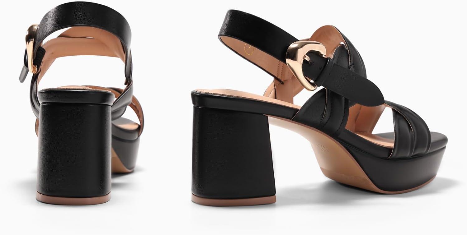 image:imageCoutgo Womens Platform Chunky Heels Sandals Open Toe Ankle Strap Summer Dress Beach ShoesBlack