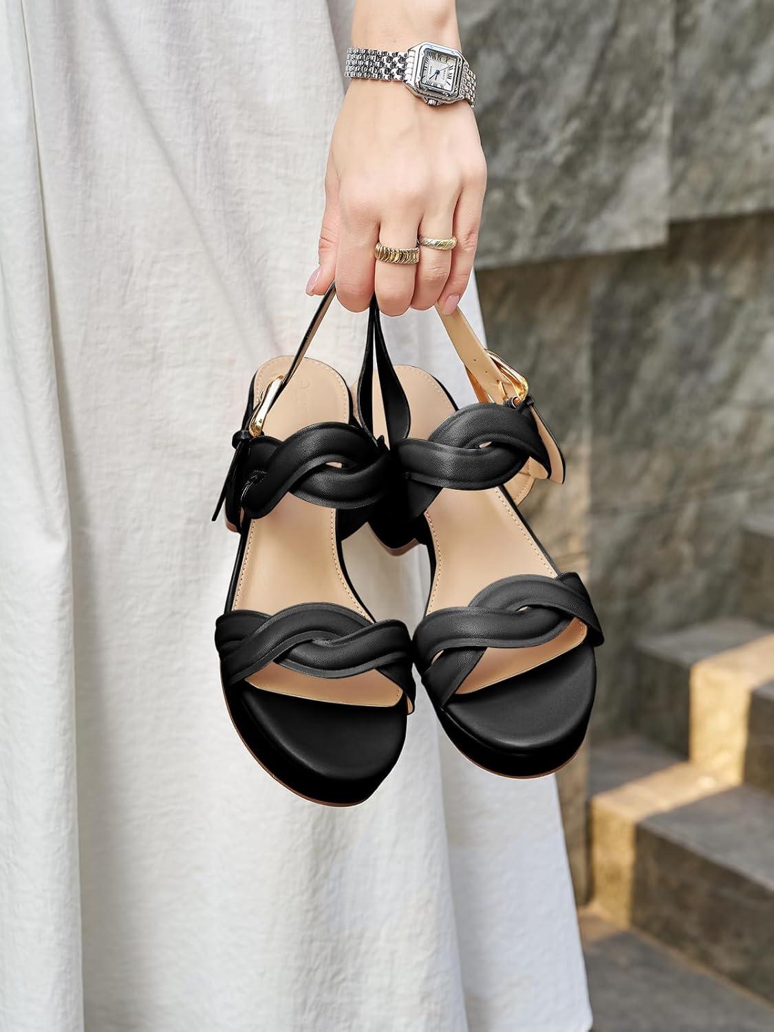 image:imageCoutgo Womens Platform Chunky Heels Sandals Open Toe Ankle Strap Summer Dress Beach ShoesBlack