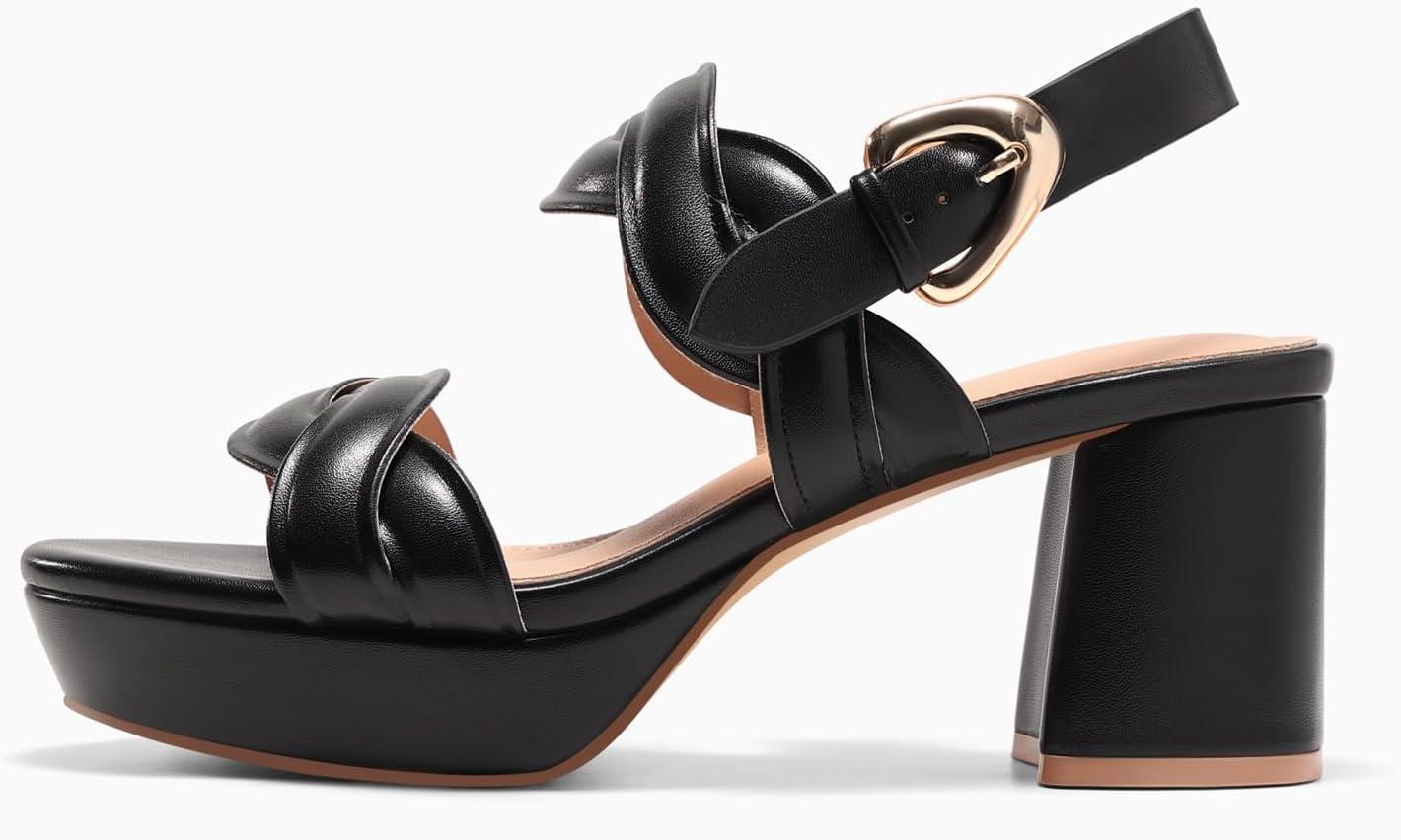 image:imageCoutgo Womens Platform Chunky Heels Sandals Open Toe Ankle Strap Summer Dress Beach ShoesBlack