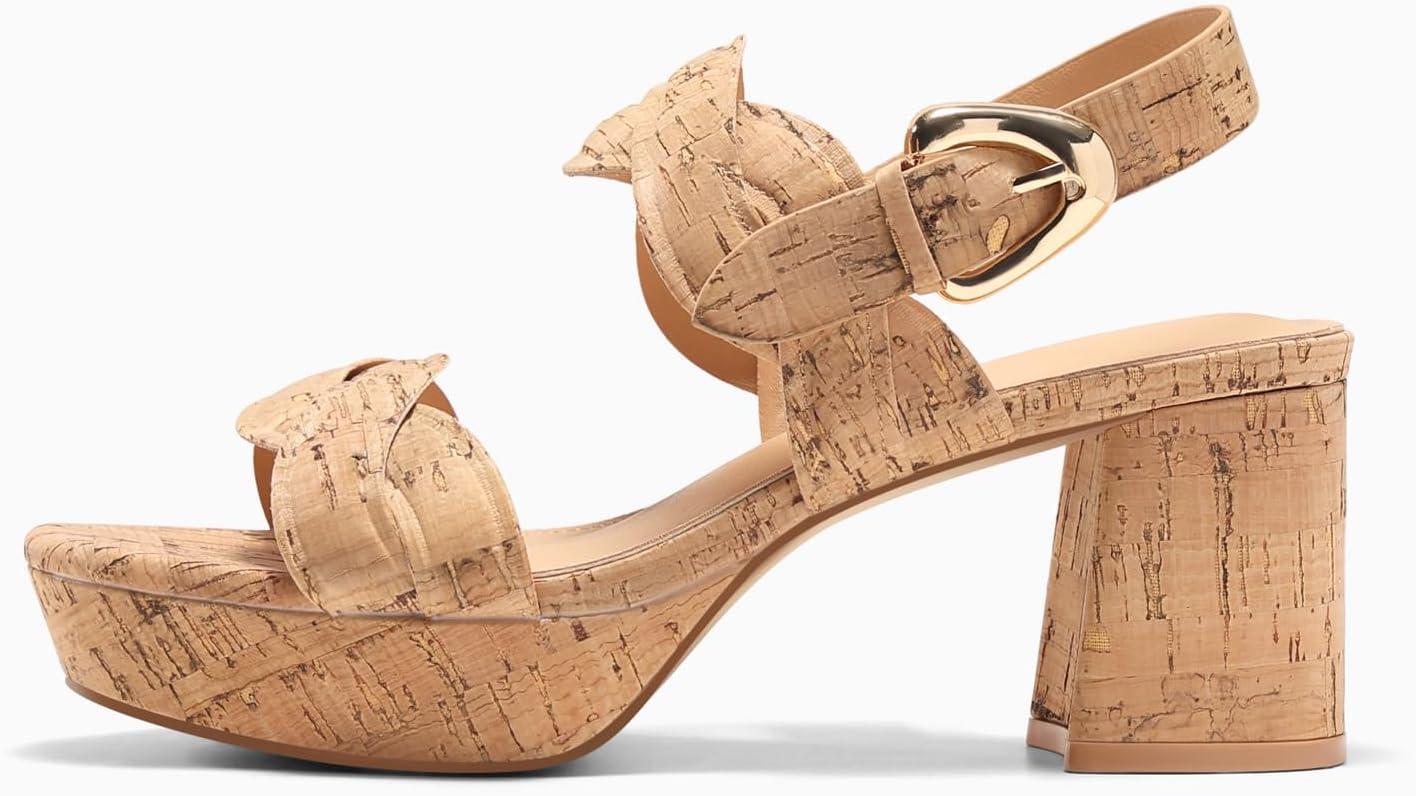 image:imageCoutgo Womens Platform Chunky Heels Sandals Open Toe Ankle Strap Summer Dress Beach ShoesCork Khaki
