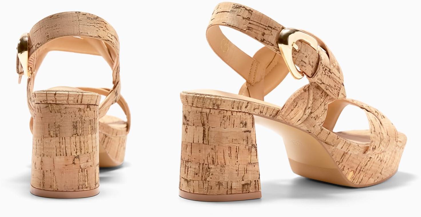 image:imageCoutgo Womens Platform Chunky Heels Sandals Open Toe Ankle Strap Summer Dress Beach ShoesCork Khaki