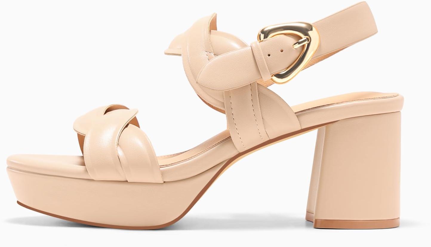 image:imageCoutgo Womens Platform Chunky Heels Sandals Open Toe Ankle Strap Summer Dress Beach ShoesLight Khaki