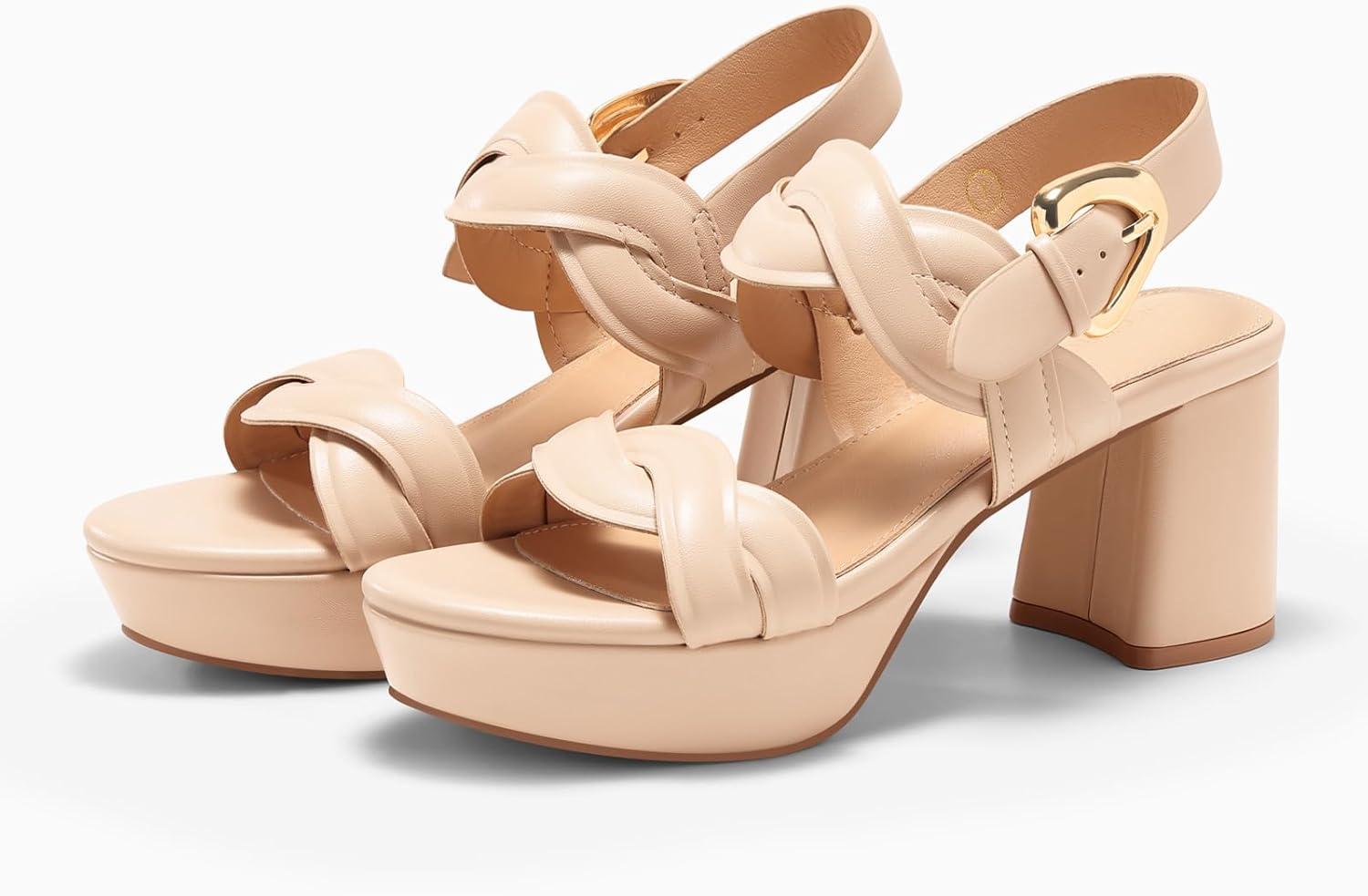 image:imageCoutgo Womens Platform Chunky Heels Sandals Open Toe Ankle Strap Summer Dress Beach ShoesLight Khaki