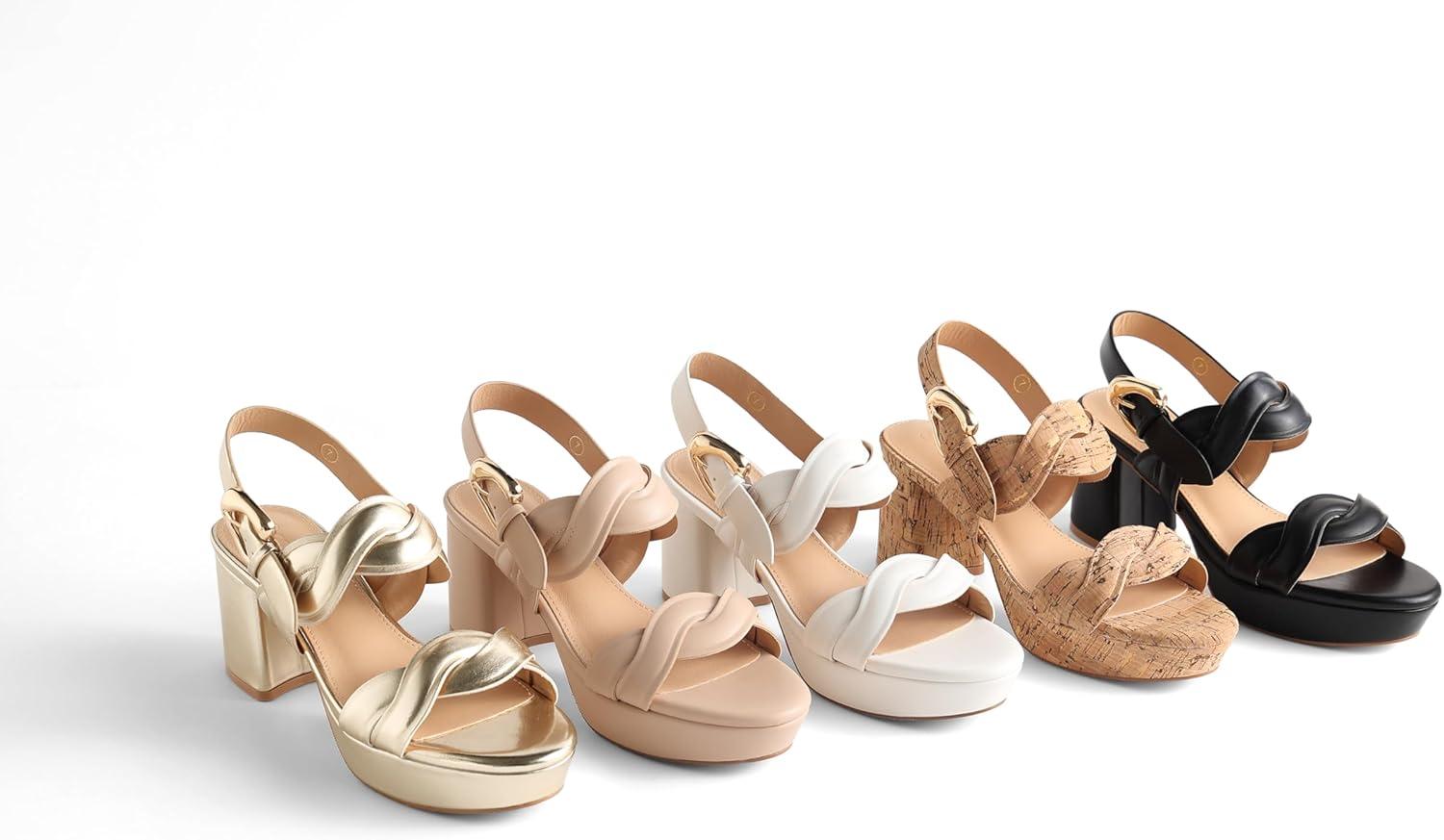 image:imageCoutgo Womens Platform Chunky Heels Sandals Open Toe Ankle Strap Summer Dress Beach ShoesLight Khaki