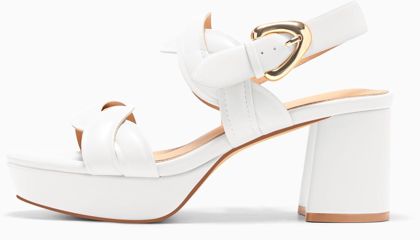 image:imageCoutgo Womens Platform Chunky Heels Sandals Open Toe Ankle Strap Summer Dress Beach ShoesWhite