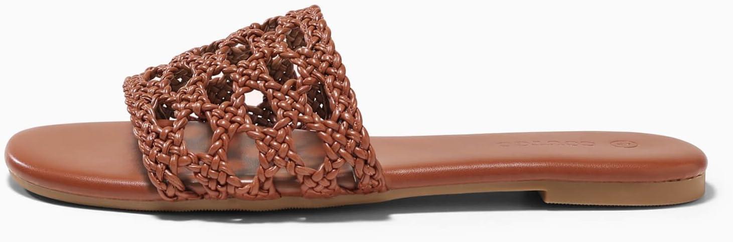 image:imageCoutgo Womens Flat Sandals Braided Open Square Toe Slip On Slide Sandals Dressy Beach Vacation ShoesBrown