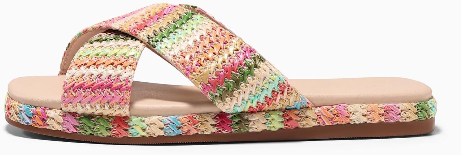 image:imageCoutgo Womens Flat Sandals Espadrilles Raffia Open Toe Slides Cross Strap Slip On Summer Dressy Beach ShoesSize Fits LargeMulticolored