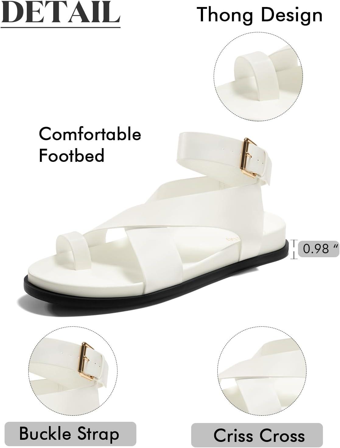 image:imageCoutgo Womens Flat Thong Sandals Beach Criss Cross Ankle Buckle Strap Comfortable Footbed Summer Sandal White Size 75