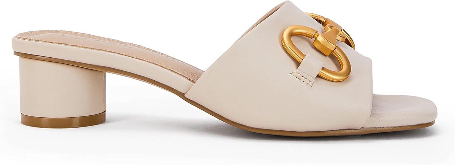 image:imageCoutgo Womens Heeled Slides Sandals Square Open Toe Slip on Comfortable Kitten Block Low Heel Metal Chain Dressy ShoesBeige