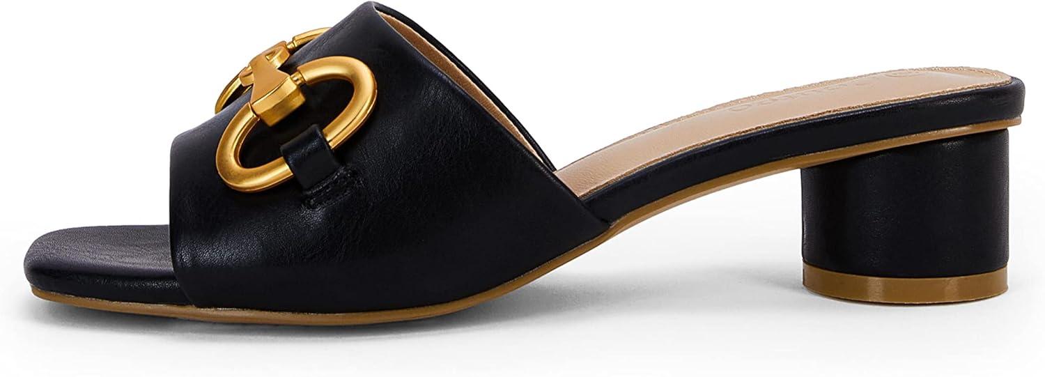 image:imageCoutgo Womens Heeled Slides Sandals Square Open Toe Slip on Comfortable Kitten Block Low Heel Metal Chain Dressy ShoesBlack