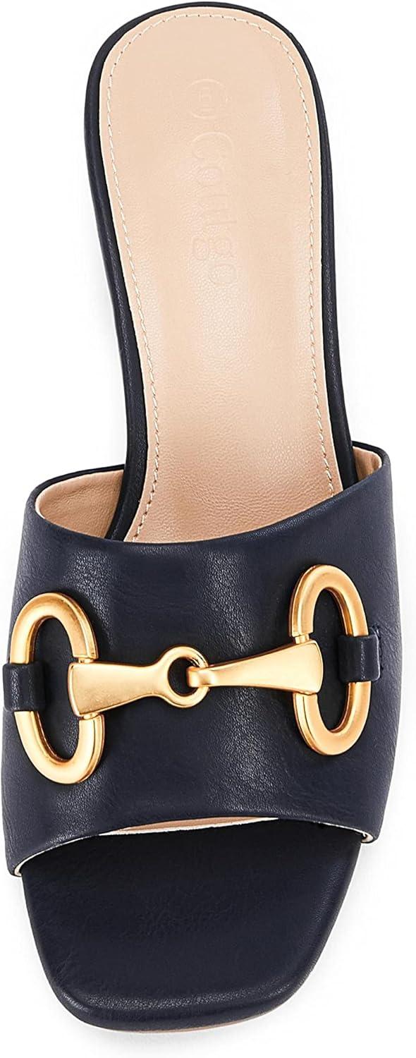 image:imageCoutgo Womens Heeled Slides Sandals Square Open Toe Slip on Comfortable Kitten Block Low Heel Metal Chain Dressy ShoesNavy