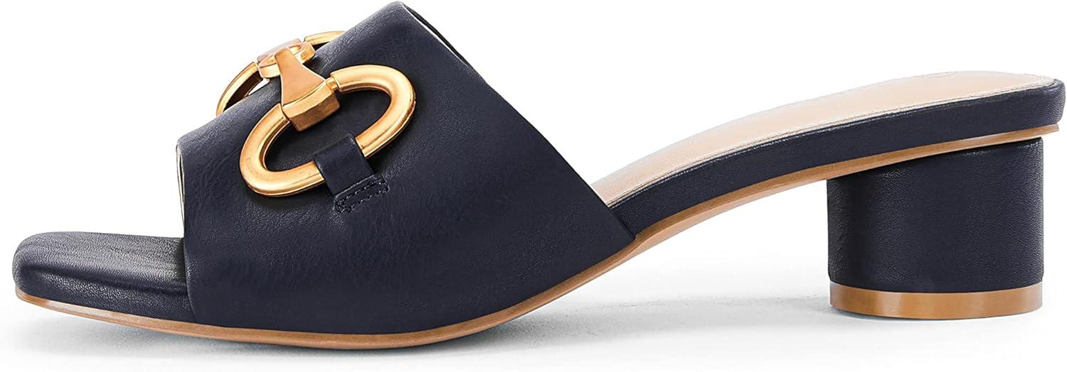 image:imageCoutgo Womens Heeled Slides Sandals Square Open Toe Slip on Comfortable Kitten Block Low Heel Metal Chain Dressy ShoesNavy