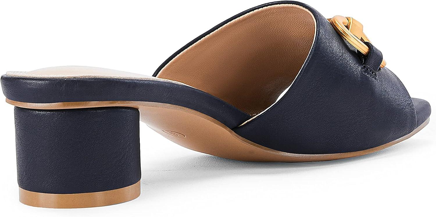 image:imageCoutgo Womens Heeled Slides Sandals Square Open Toe Slip on Comfortable Kitten Block Low Heel Metal Chain Dressy ShoesNavy