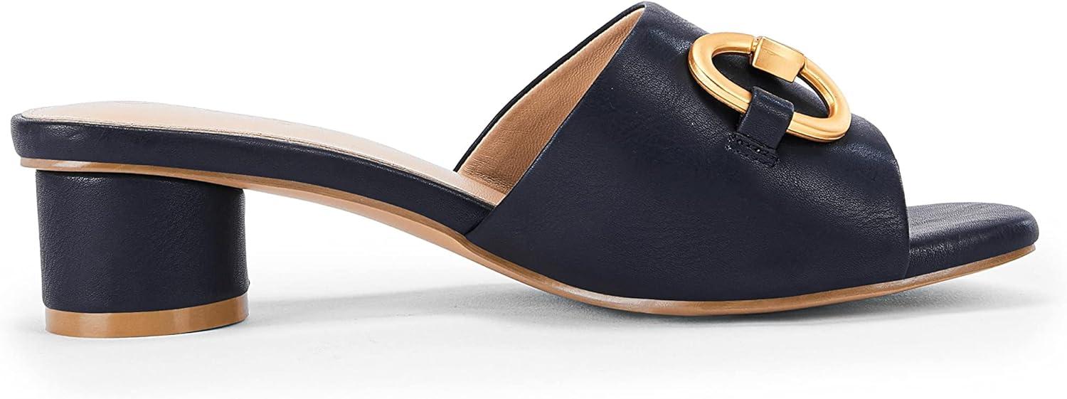 image:imageCoutgo Womens Heeled Slides Sandals Square Open Toe Slip on Comfortable Kitten Block Low Heel Metal Chain Dressy ShoesNavy