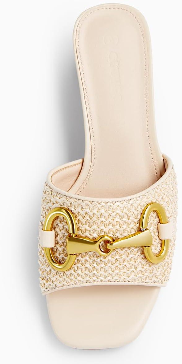image:imageCoutgo Womens Heeled Slides Sandals Square Open Toe Slip on Comfortable Kitten Block Low Heel Metal Chain Dressy ShoesRaffia Apricot