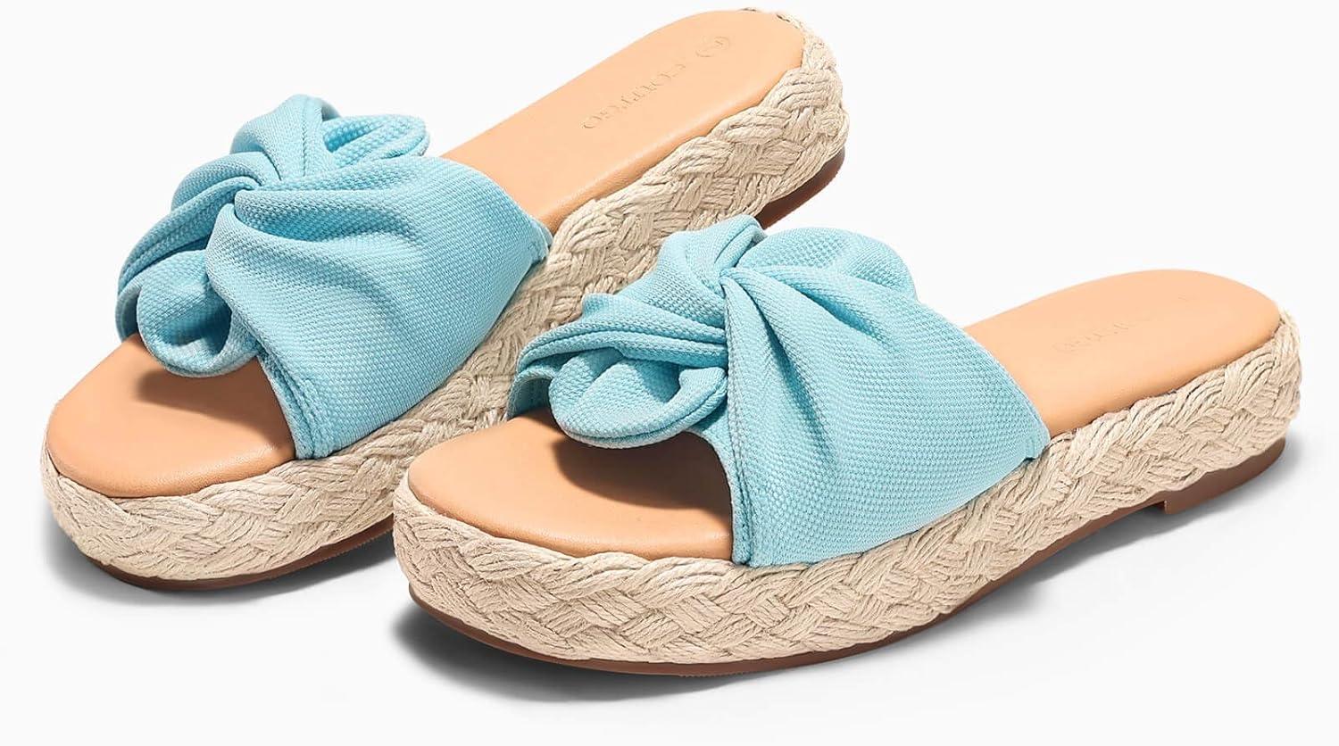 image:imageCoutgo Womens Platform Espadrilles Sandals Bow Twist Open Toe Slip On Slides Summer Beach ShoesBlue