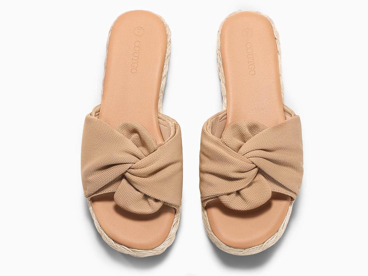 image:imageCoutgo Womens Platform Espadrilles Sandals Bow Twist Open Toe Slip On Slides Summer Beach ShoesKhaki