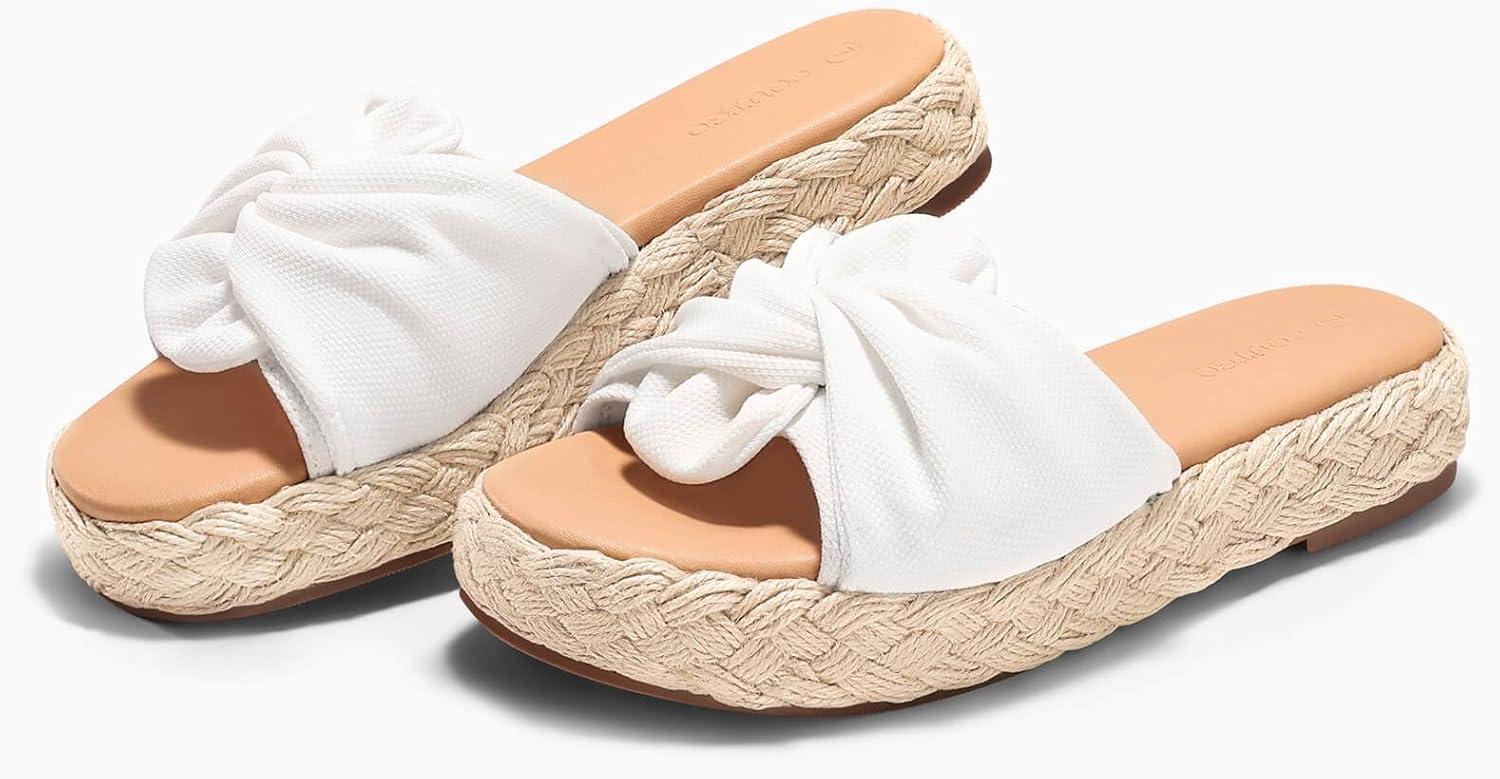 image:imageCoutgo Womens Platform Espadrilles Sandals Bow Twist Open Toe Slip On Slides Summer Beach ShoesWhite