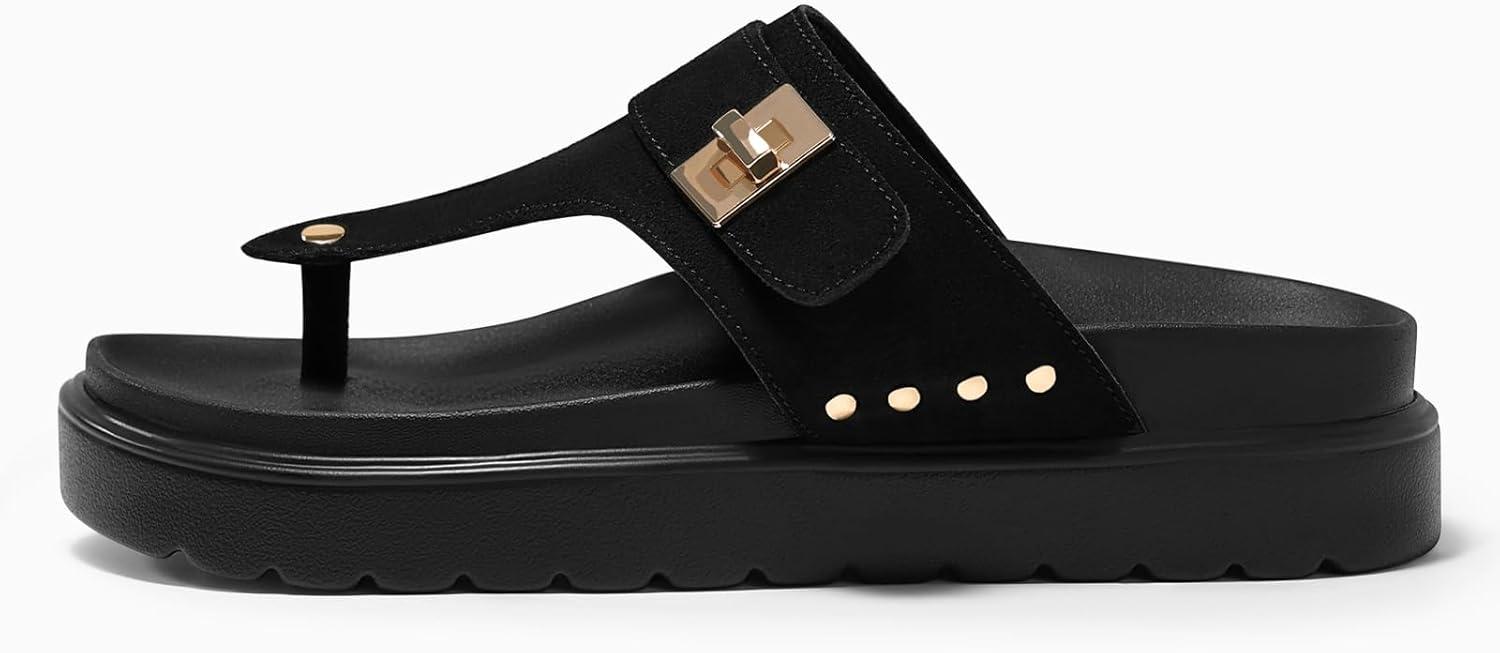 image:imageCoutgo Womens Platform Flip Flops Open Toe Thong Sandals Slip On Slides Summer Beach ShoesBlack