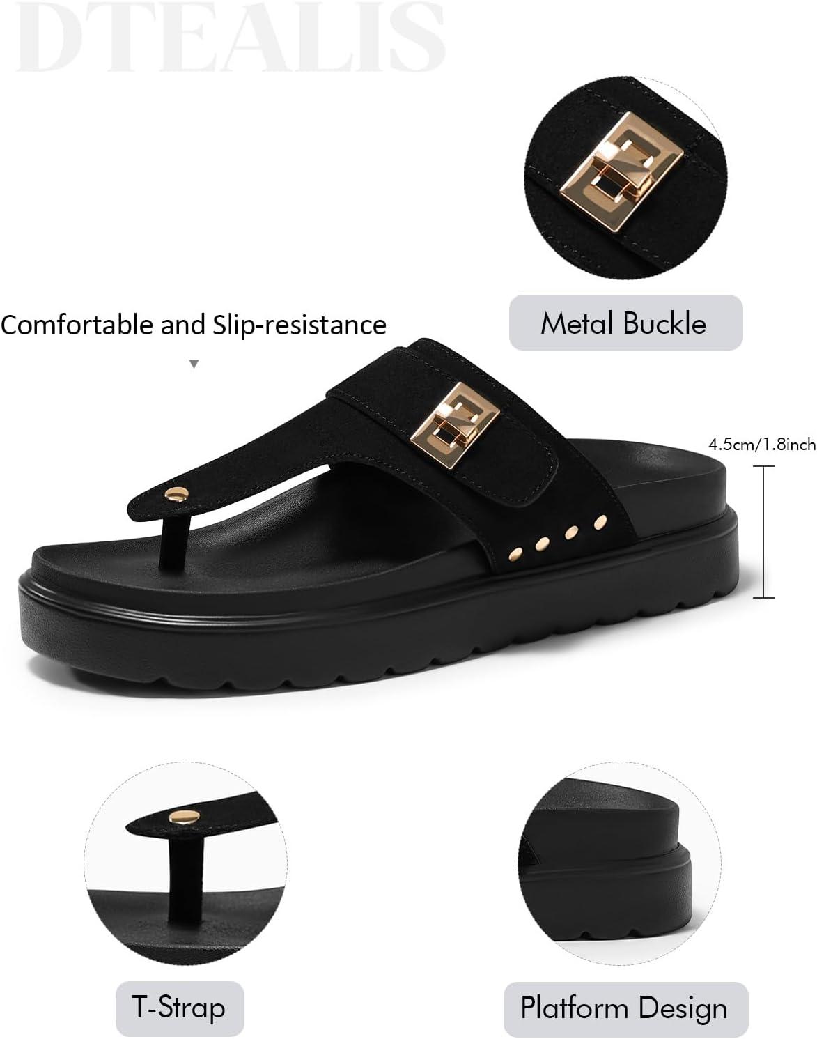 image:imageCoutgo Womens Platform Flip Flops Open Toe Thong Sandals Slip On Slides Summer Beach ShoesBlack