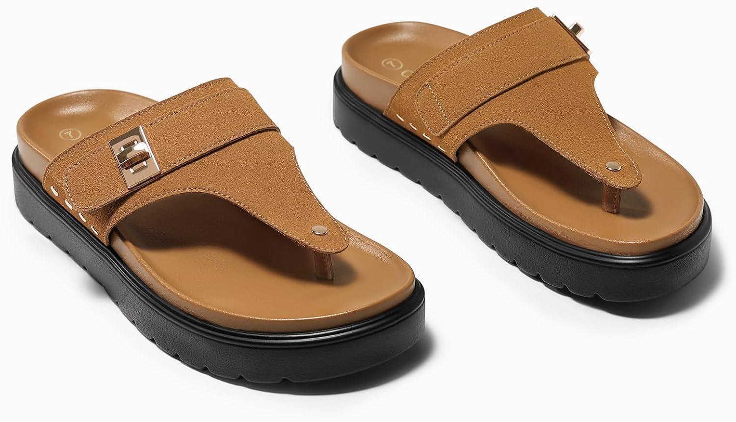 image:imageCoutgo Womens Platform Flip Flops Open Toe Thong Sandals Slip On Slides Summer Beach ShoesBrown