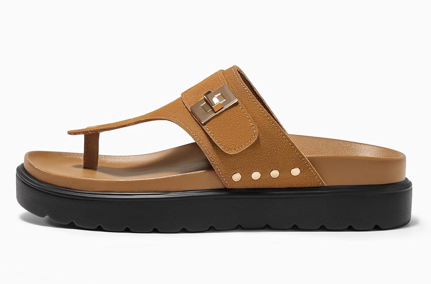 image:imageCoutgo Womens Platform Flip Flops Open Toe Thong Sandals Slip On Slides Summer Beach ShoesBrown