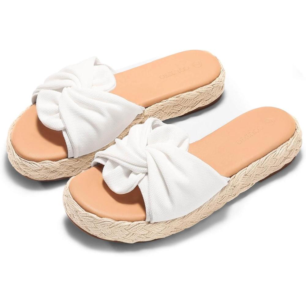 image:imageCoutgo Womens Platform Espadrilles Sandals Bow Twist Open Toe Slip On Slides Summer Beach ShoesWhite