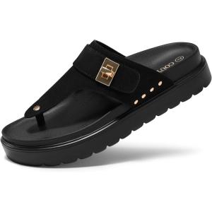 Coutgo Womens Platform Flip Flops Open Toe Thong Sandals Slip On Slides Summer Beach Shoes(Black)