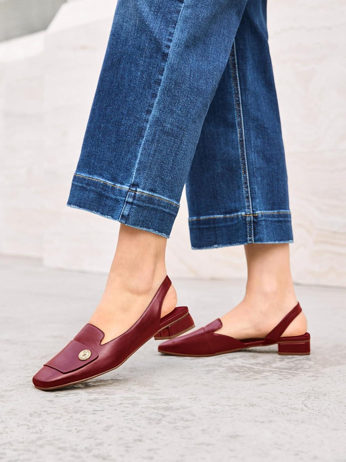 image:imageCoutgo Womens Chunky Low Heels Slingback Square Closed Toe DOrsay Pumps Slip On Work Dress ShoesBurgundy
