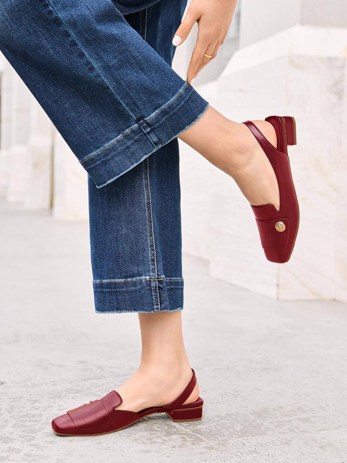 image:imageCoutgo Womens Chunky Low Heels Slingback Square Closed Toe DOrsay Pumps Slip On Work Dress ShoesBurgundy