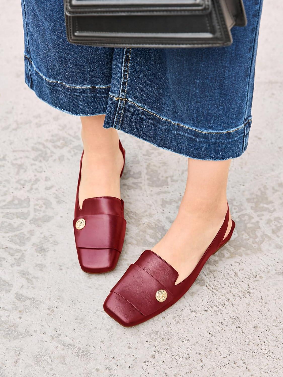 image:imageCoutgo Womens Chunky Low Heels Slingback Square Closed Toe DOrsay Pumps Slip On Work Dress ShoesBurgundy